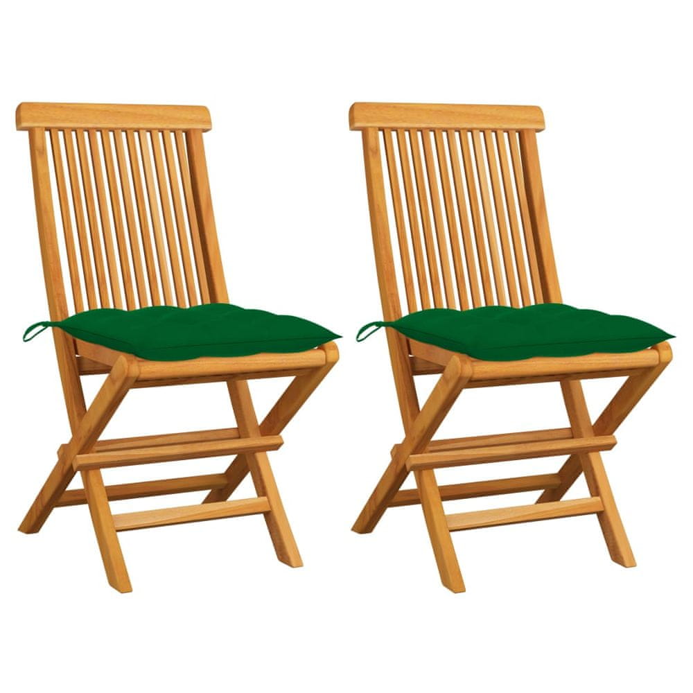 Vidaxl Záhradné stoličky so zelenými podložkami 2 ks tíkový masív